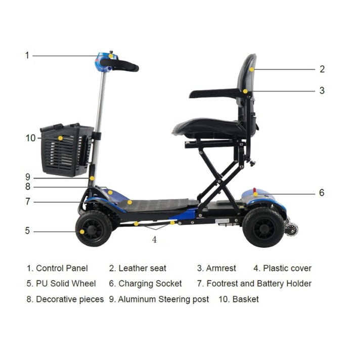 optimus automatic folding 4 wheel mobility scooter parts