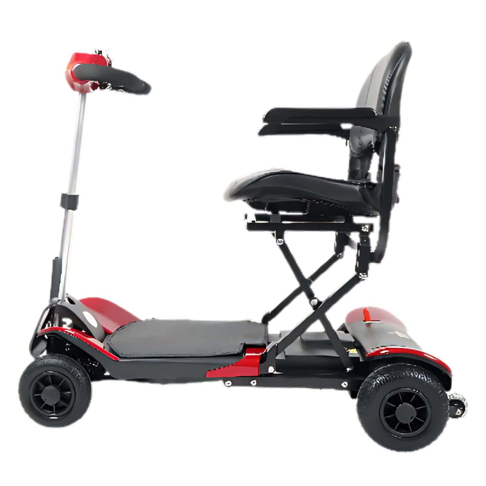 optimus automatic folding 4 wheel mobility scooter red side