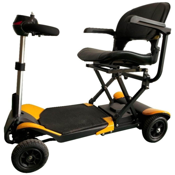 optimus automatic folding 4 wheel mobility scooter yellow side
