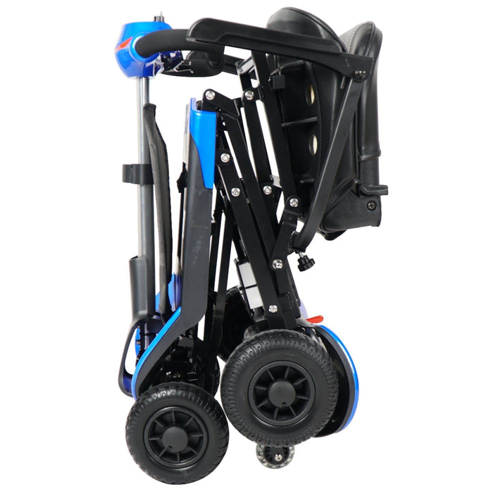 optimus automatic folding 4 wheel mobility scooter blue folded side