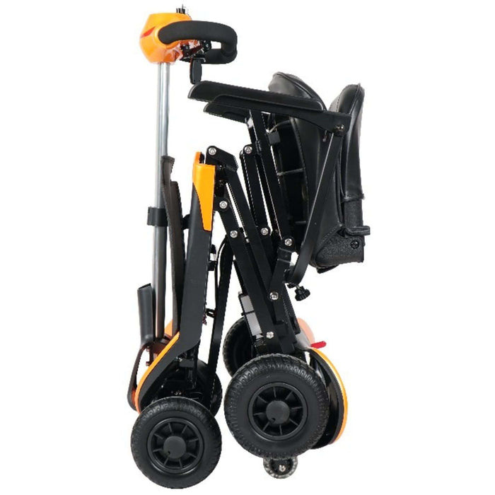 optimus automatic folding 4 wheel mobility scooter yellow folded side