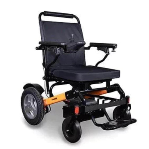 Ewheels EW-M45 Folding Power Wheelchair Color Black Front Right Side View 