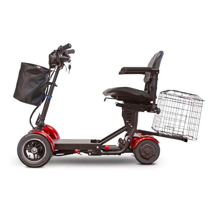 E Wheels EW-22 Folding Mobility Scooter Color Red Left Side View with Basket
