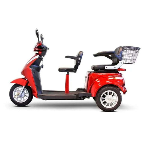 E Wheels EW-66 2 Person Mobility Scooter Color Red Left Side View with Back Box