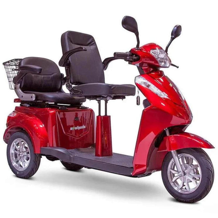 EW-66 2 Person Mobility Scooter Color Red with Back Box Front Right Side View