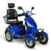Ewheels EW 46 4 Wheel Mobility Scooter Color Blue Front Right Side View with Back Basket