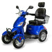 Ewheels EW 46 4 Wheel Mobility Scooter Color Blue Front Left Side View with Back Basket