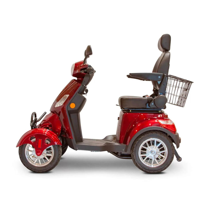 Ewheels EW-46 Mobility Scooter Color Red Left Side View with Back Basket