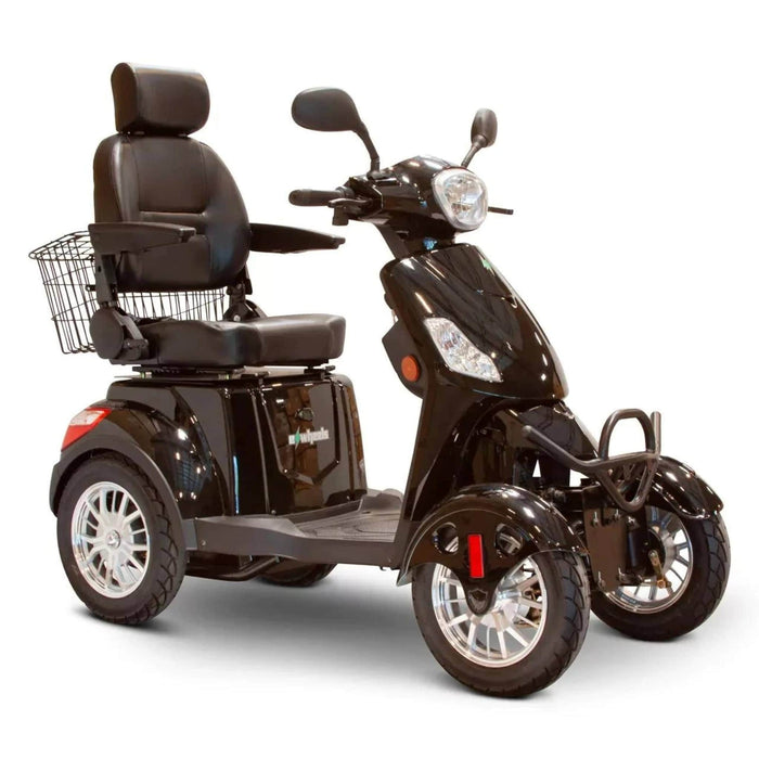 Ewheels EW-46 Mobility Scooter Color Black Front Right Side View with Back Basket
