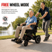 son pushes dad on sky hawk electric wheelchair