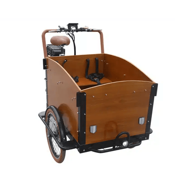 Front View Of Dutch Electric Tricycle With Cargo In Front