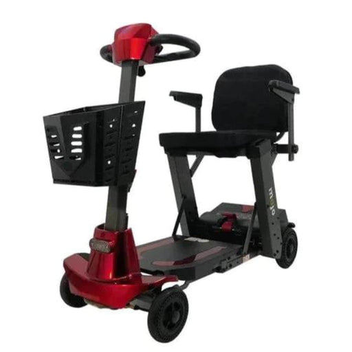 Mojo Auto Folding Mobility Scooter Color Red Front Left Side View
