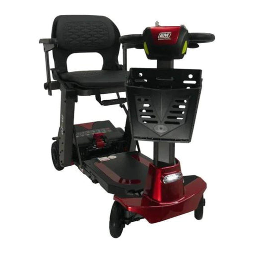 Mojo Foolding Mobility Scooter Front Side View Color Red with Basket