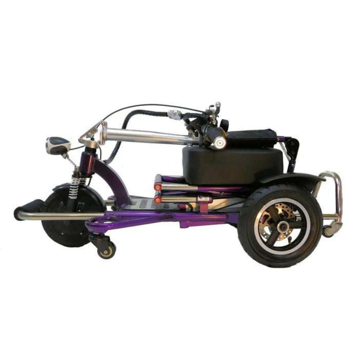 Triaxe Sport Foldable 3 Wheel Scooter Color Violet Frame and Black Chair - Side View Folded