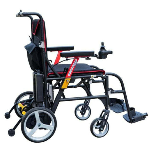 Feather Power Wheelchair 33lbs Color Black with Red Frame Backrest Right Side View