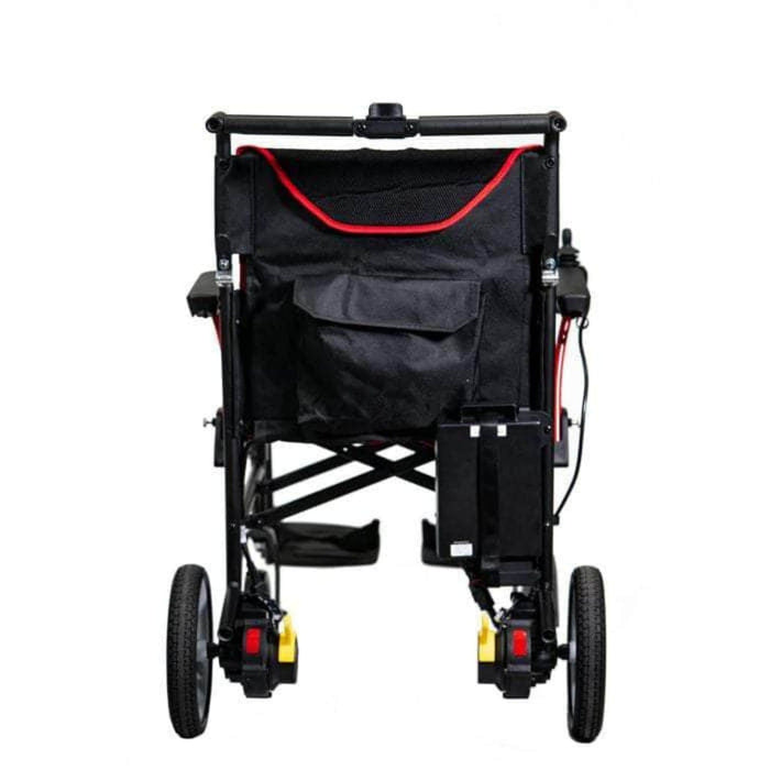 Feather Power Wheelchair 33lbs Color Black with Red Frame Backrest Back View
