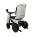 Rear view of the white Forcemech ARK Powerchair, a modern three-wheeled electric model with a black seat and handlebars. It features a sleek design with mobility branding, LED rear lights, and Bluetooth speakers for an elevated experience.