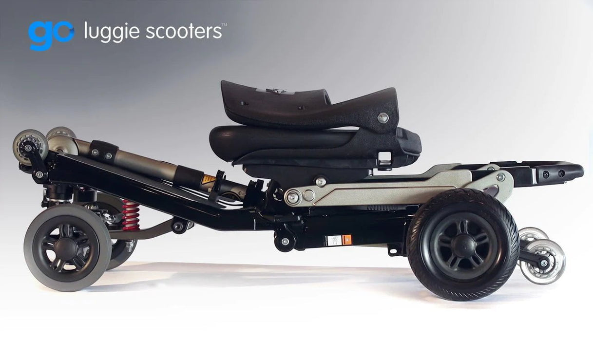 Luggie Super Plus 4 Wheel Folding Batriatic Mobility Scooter Color Black and Silver Folded
