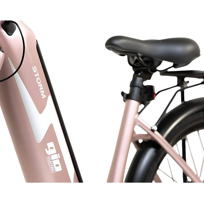 GIO Storm Electric Bike in Rose Gold Seat