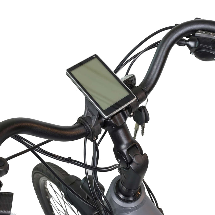 GIO Storm Electric Bike in Gray Display Screen Side View