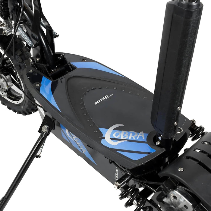 Rosso_Cobra_Stand-up_Electric_Scooter_in_Blue_Cobra_with_Rosso_Icon on Blue Pad