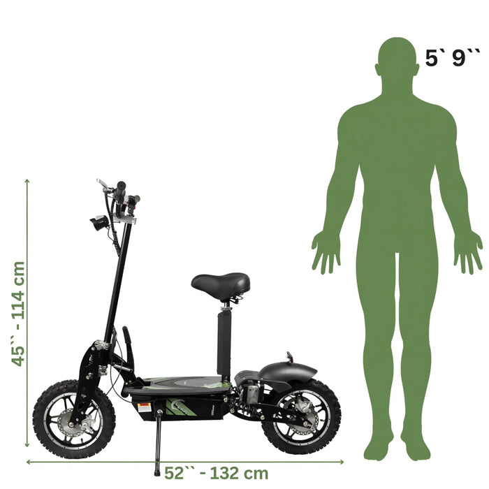 Rosso Cobra Stand-up Electric Scooter in Green Height Comparison