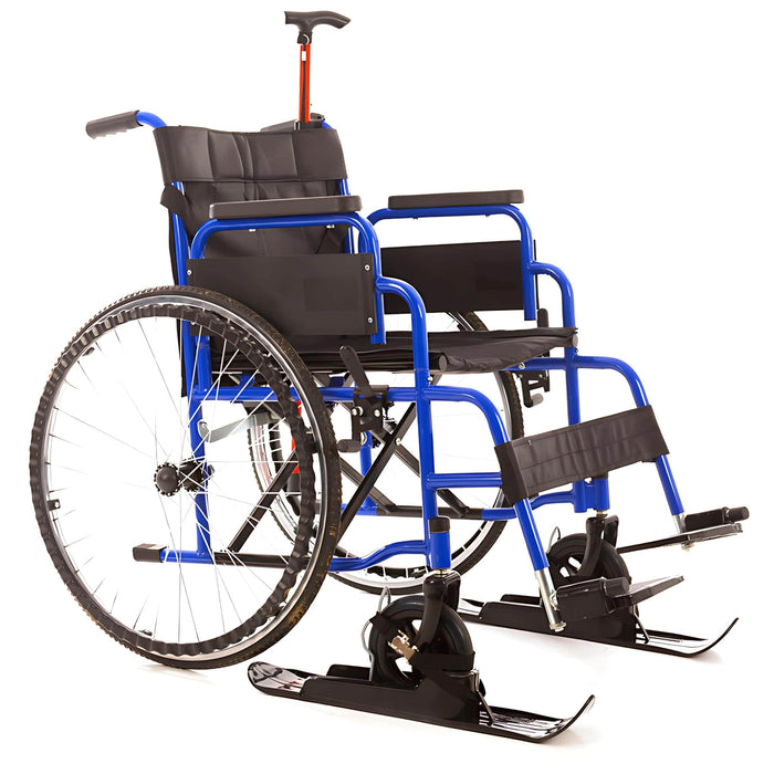 Slick Skis Caster Attachment attached to Wheelchair