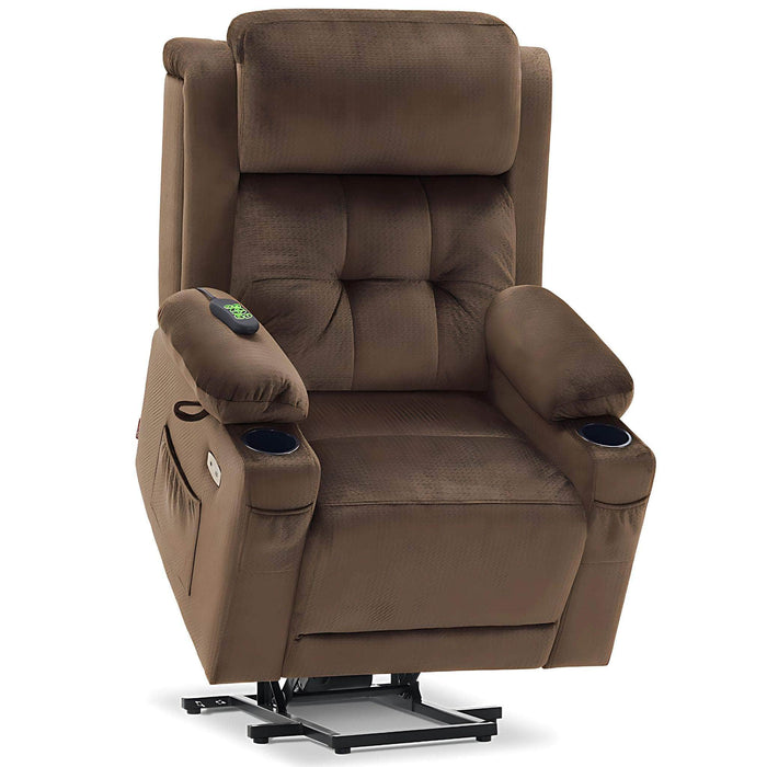 MCombo Large-Regular Dual Motor Power Lift Recliner Chair Fabric 7662 in Brown Color