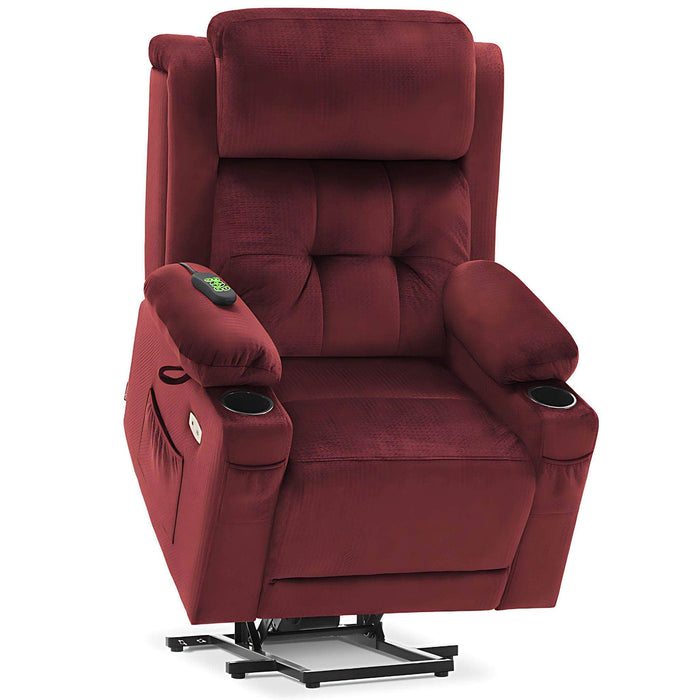 MCombo Large-Regular Dual Motor Power Lift Recliner Chair Fabric 7662 in Burgundy Color