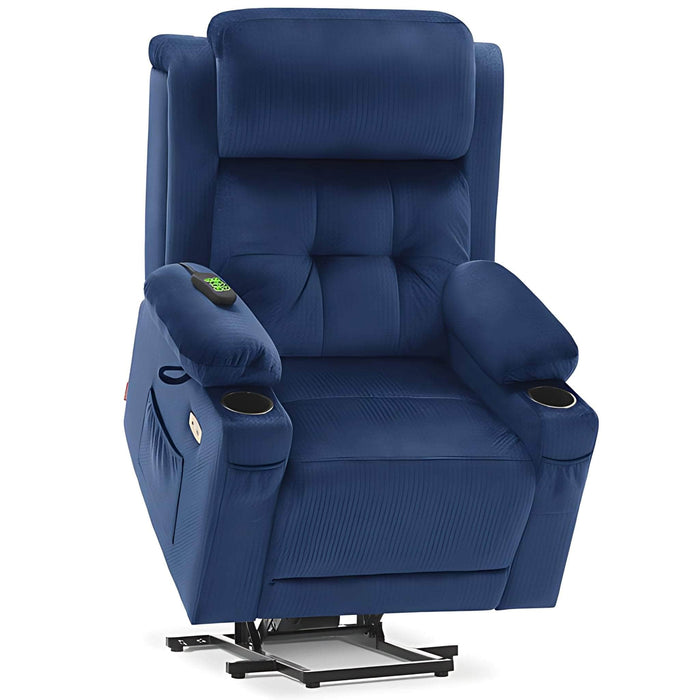 MCombo Large-Regular Dual Motor Power Lift Recliner Chair Fabric 7662 in Navy Blue Color