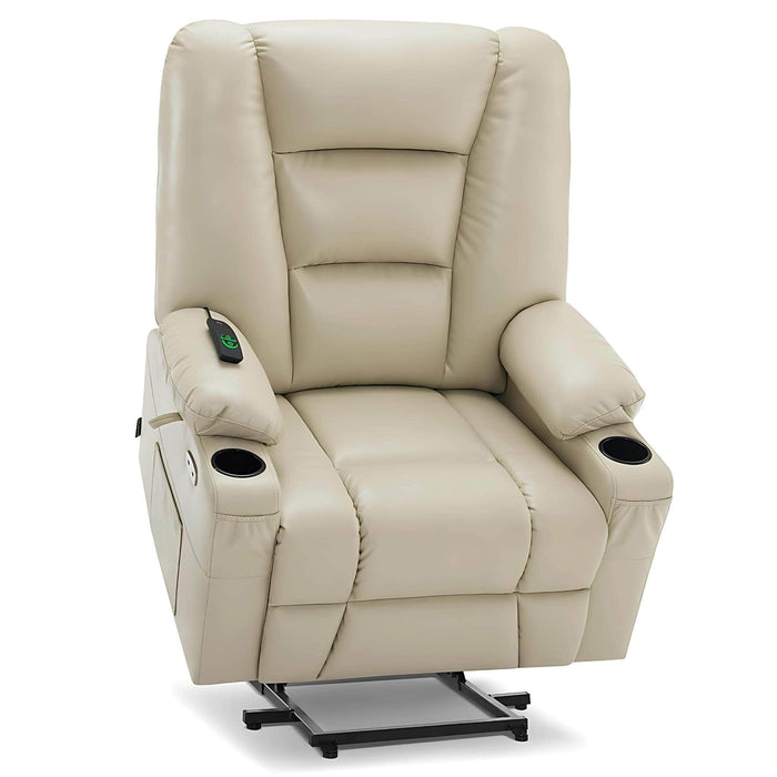 MCombo Large-Wide Power Lift Recliner Chair 6160-R7541 Faux Leather in Beige Color