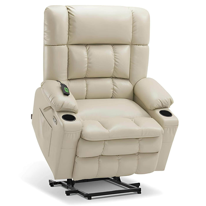 MCombo Large-Wide Dual Motor Power Lift Recliner Chair Faux Leather R7891 in Cream White Color