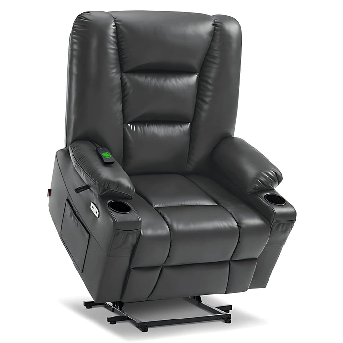 MCombo Large-Wide Power Lift Recliner Chair 6160-R7541 Faux Leather in Dark Grey Color