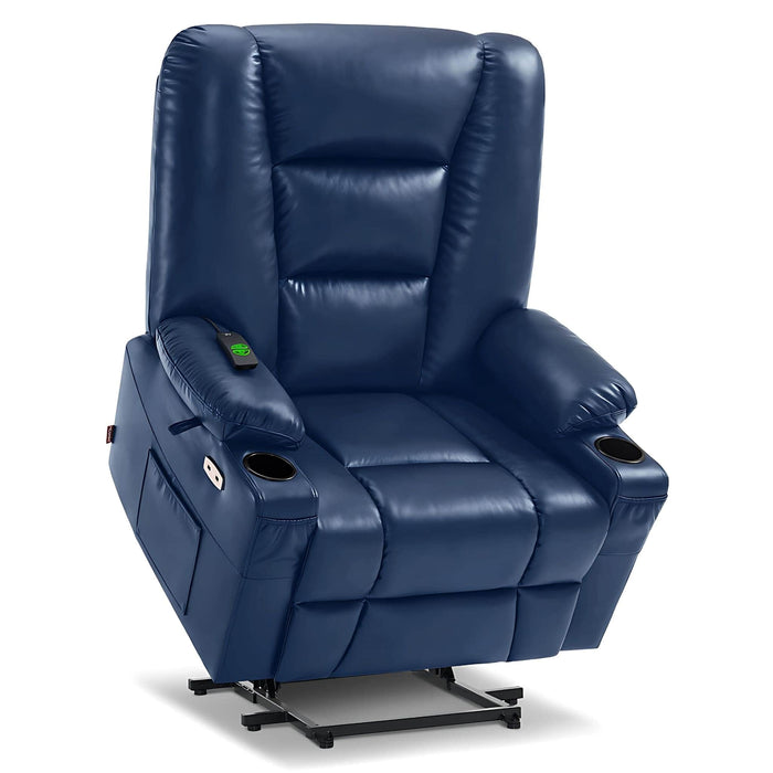 MCombo Large-Wide Power Lift Recliner Chair 6160-R7541 Faux Leather in Navy Blue Color