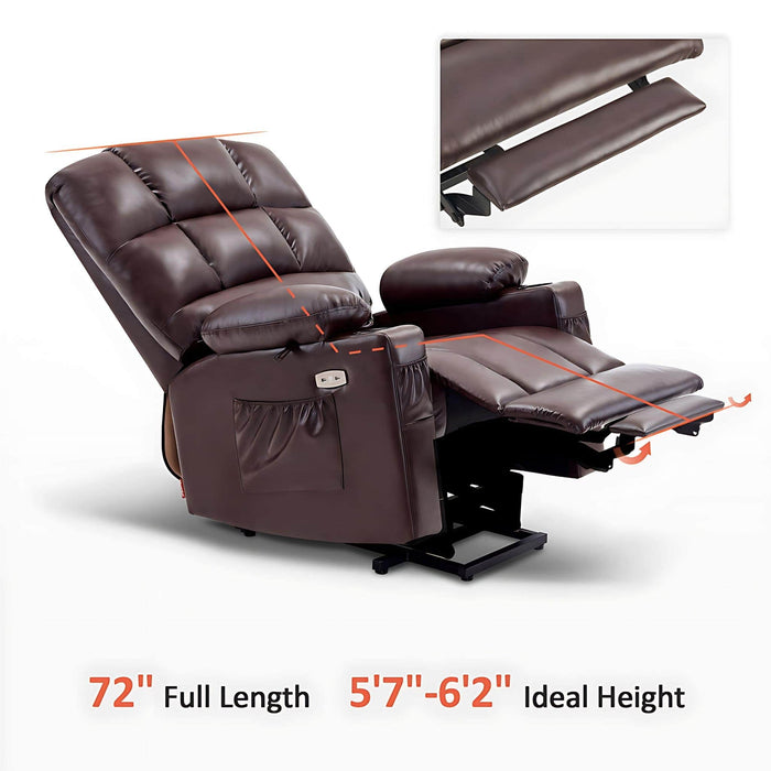 MCombo Dual Motor Large-Regular Power Lift Recliner Chair Faux Leather 7680 in Dark Brown Color 72 inchFull Length and 5 foot7 to 6f oot 2 Ideal Height