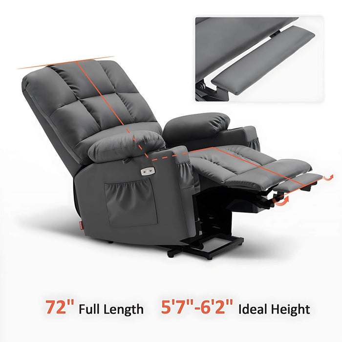 MCombo Dual Motor Large-Regular Power Lift Recliner Chair Faux Leather 7680 in Dark Grey Color 72 inch Full Length and 5 foot 7 to 6 foot 2 Ideal Height