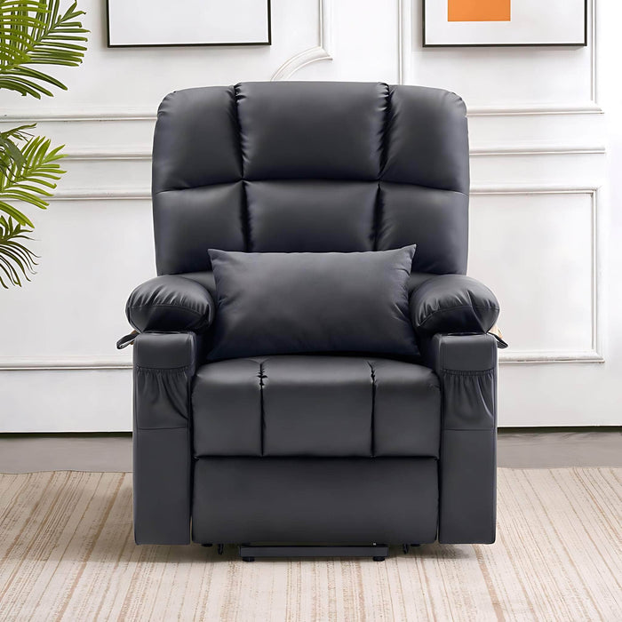 MCombo Dual Motor Large-Regular Power Lift Recliner Chair Faux Leather 7680 in Black Color in Room