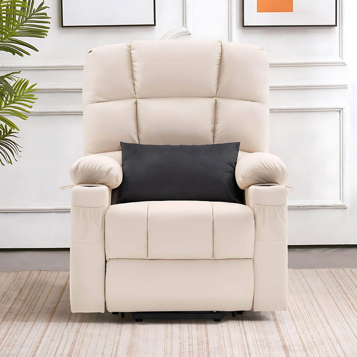 MCombo Dual Motor Large-Regular Power Lift Recliner Chair Faux Leather 7680 in Cream White Color in Room