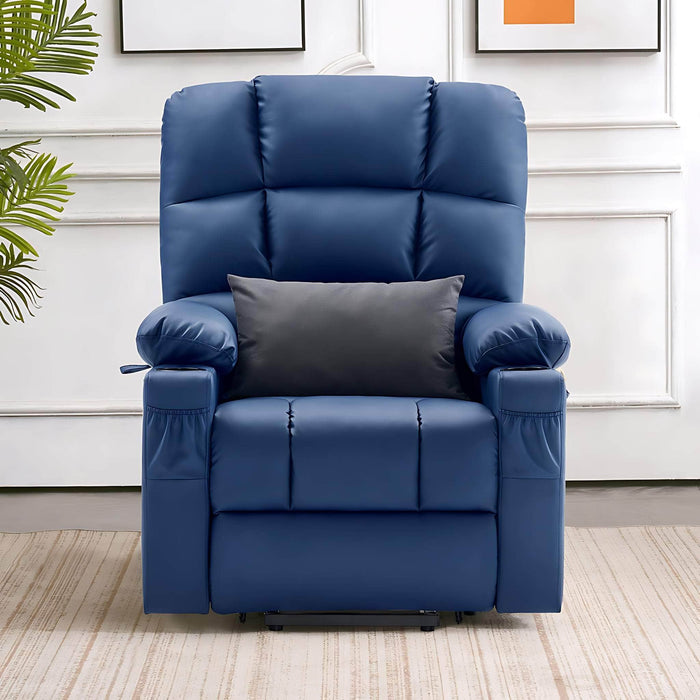 MCombo Dual Motor Large-Regular Power Lift Recliner Chair Faux Leather 7680 in Navy Blue Color in Room