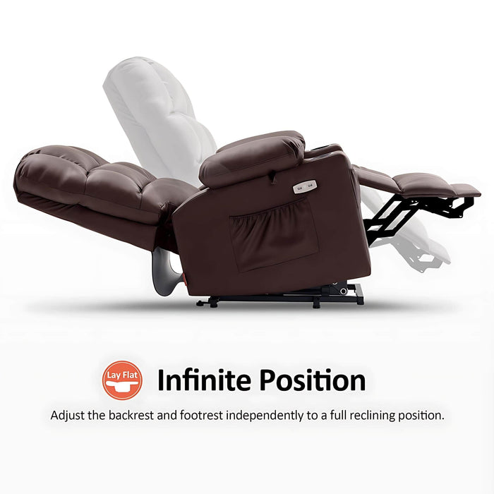 MCombo Dual Motor Large-Regular Power Lift Recliner Chair Faux Leather 7680 in Light Brown Color Infinite Position