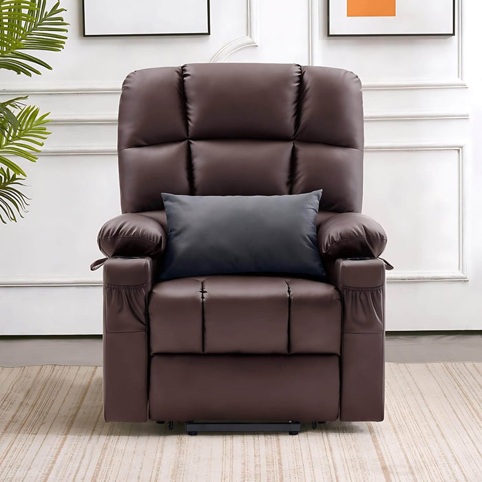 MCombo Dual Motor Large-Regular Power Lift Recliner Chair  Faux Leather 7680 in Light Brown Color in Room