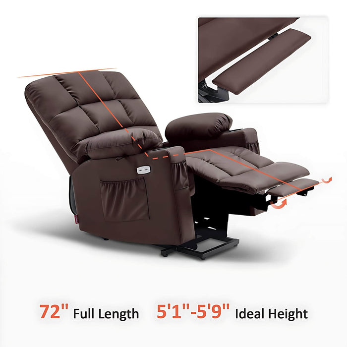 MCombo Dual Motor Medium-Regular 7679 Power Lift Recliner Chair Faux Leather in Dark Brown Color 72 inch Full Length and 5 foot 1 to 5 foot 9 Ideal Height