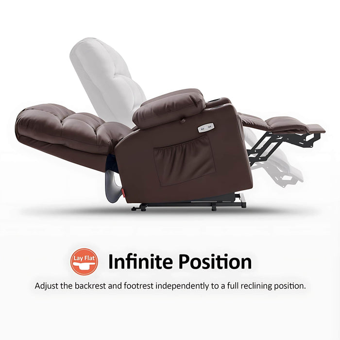 MCombo Dual Motor Medium-Regular 7679 Power Lift Recliner Chair Faux Leather in Dark Brown Color Infinite Position