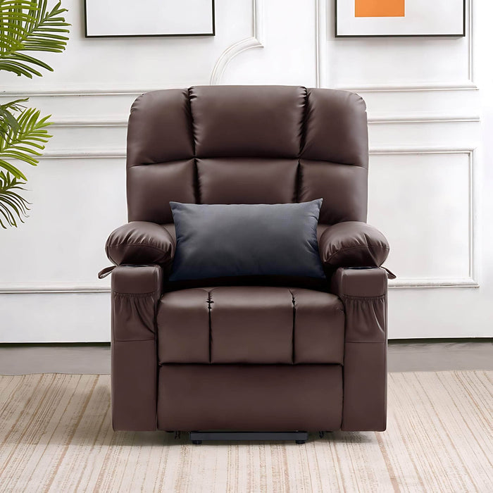 MCombo Dual Motor Medium-Regular 7679 Power Lift Recliner Chair Faux Leather in Dark Brown Color in Room