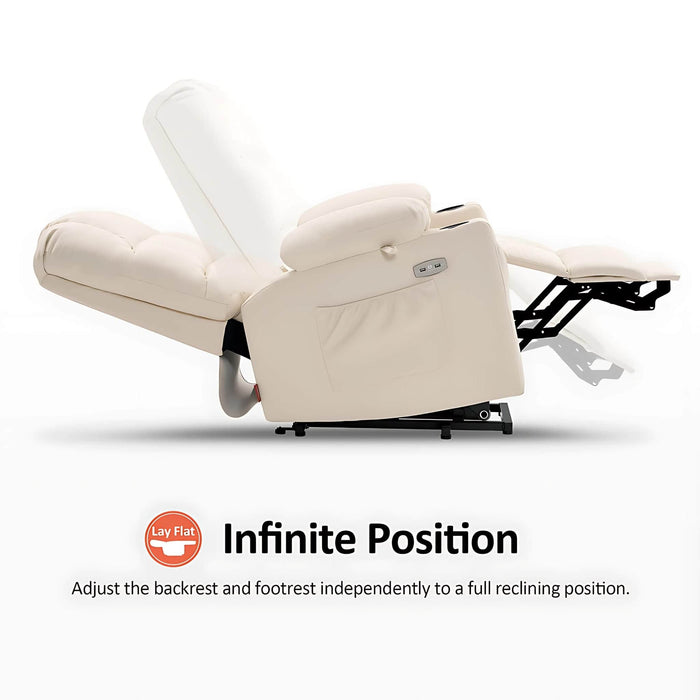 MCombo Dual Motor Medium-Regular 7679 Power Lift Recliner Chair Faux Leather in Cream-White Color Infinite Position