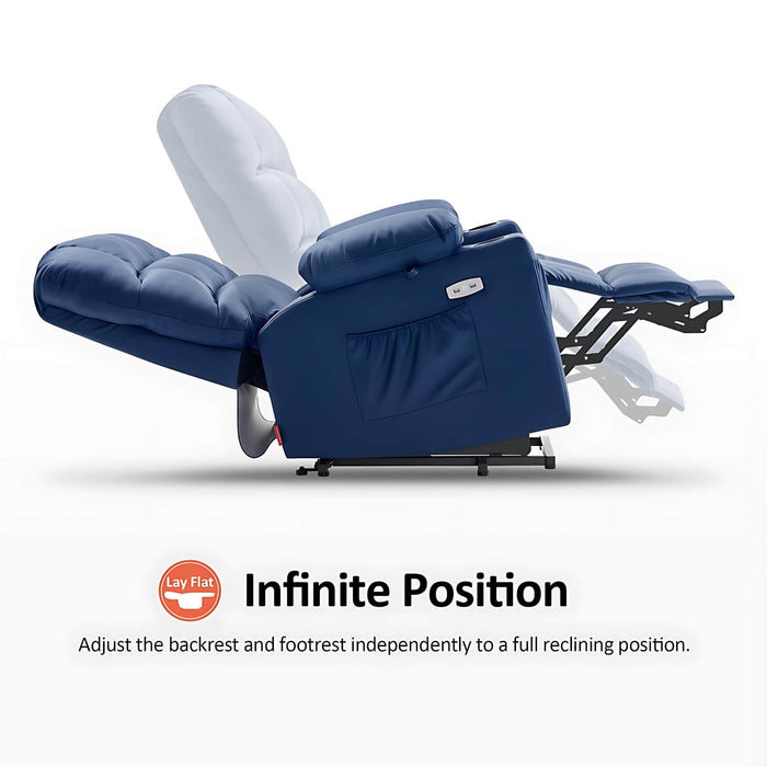 MCombo Dual Motor Medium-Regular 7679 Power Lift Recliner Chair Faux Leather in Navy Blue Color Infinite Position