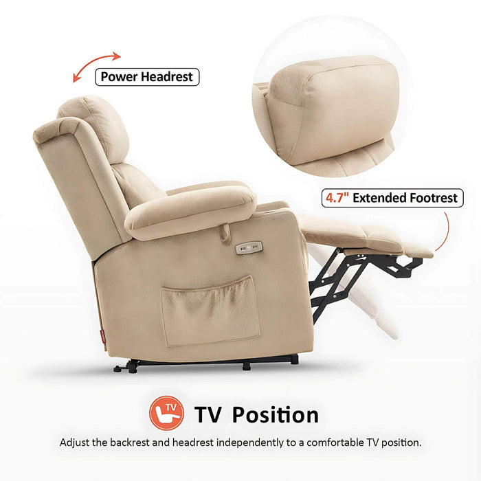 MCombo Small-Wide Dual Motor Power Lift Recliner Chair Fabric 7660 in Beige Color TV Position