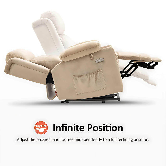 MCombo Small-Wide Dual Motor Power Lift Recliner Chair Fabric 7660 in Beige Color Infinite Position