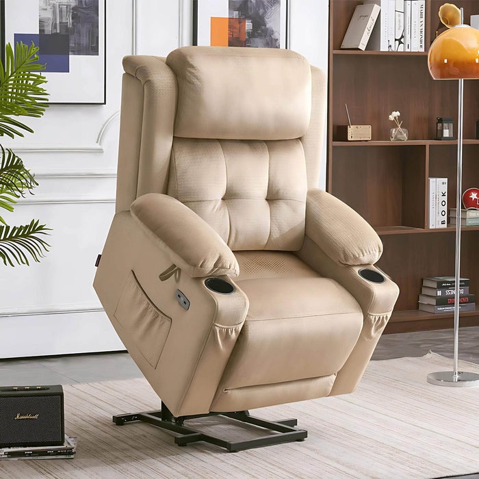 MCombo Small-Wide Dual Motor Power Lift Recliner Chair Fabric 7660 in Beige Color in Room