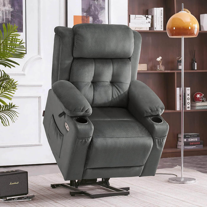 MCombo Small-Wide Dual Motor Power Lift Recliner Chair Fabric 7660 in Grey Color in Room